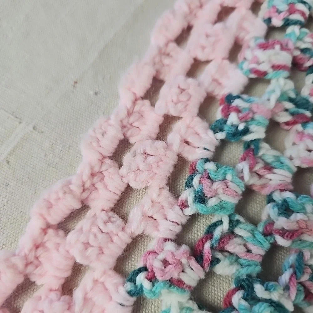 Vintage Afghan Granny Concentric Square Throw Blanket Green Pink‎ White 50